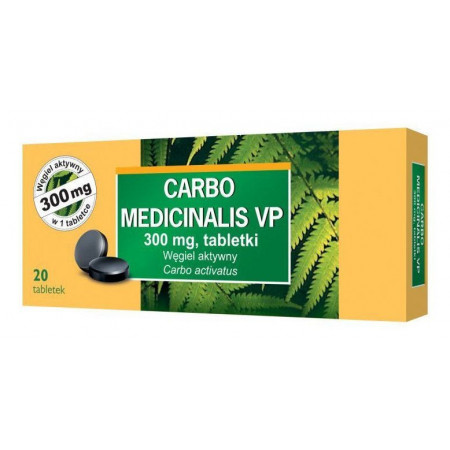 Carbo Medicinalis, Węgiel leczniczy tabletki biegunka, 300 mg, 20 szt