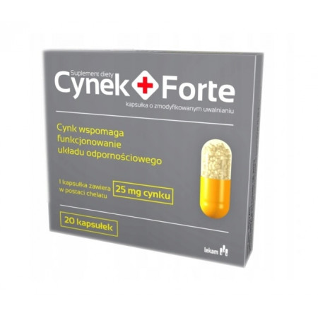 Cynek+ Forte (cynk chelatowany), kapsułki dojelitowe o przedłużonym uwalnianiu, 20 kapsułek