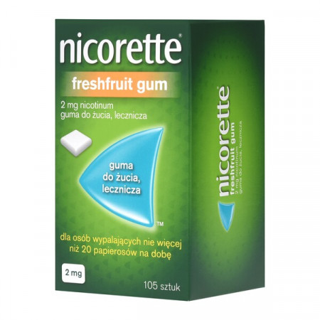 Nicorette FreshFruit Gum, 2 mg, guma do żucia, 105 szt., rzucanie palenia