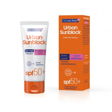 NovaClear Krem z Filtrem SPF 50+ do Cery Wrażliwej Urban Sunblock ochrona przeciwsłoneczna