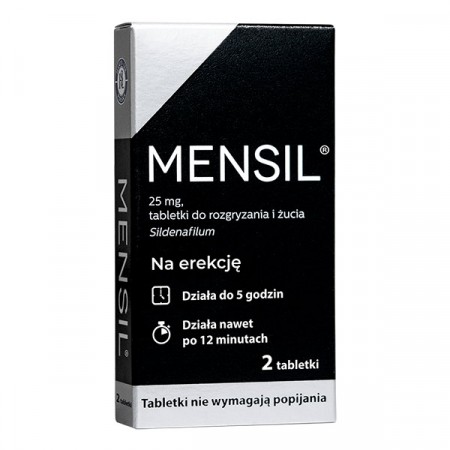 Mensil, sildenafil 25 mg 2 tabletki do żucia, potencja (data ważności 30-04-2022)